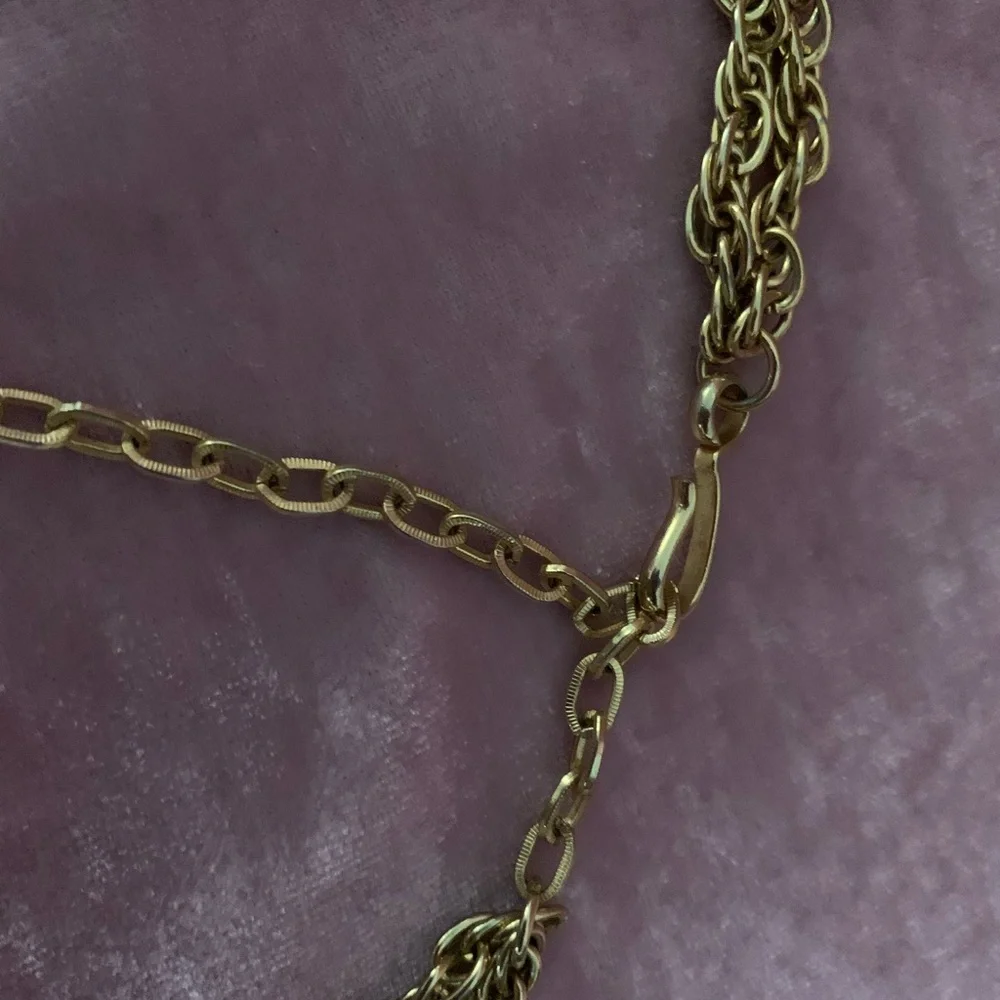 Vintage Gold-Tone Multi-Chain Belt with Filigree Panels  30” + 7 inch extension